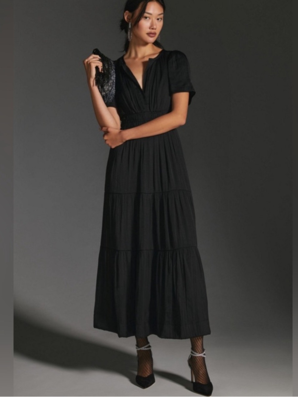 Maeve Black Tiered Maxi Dress